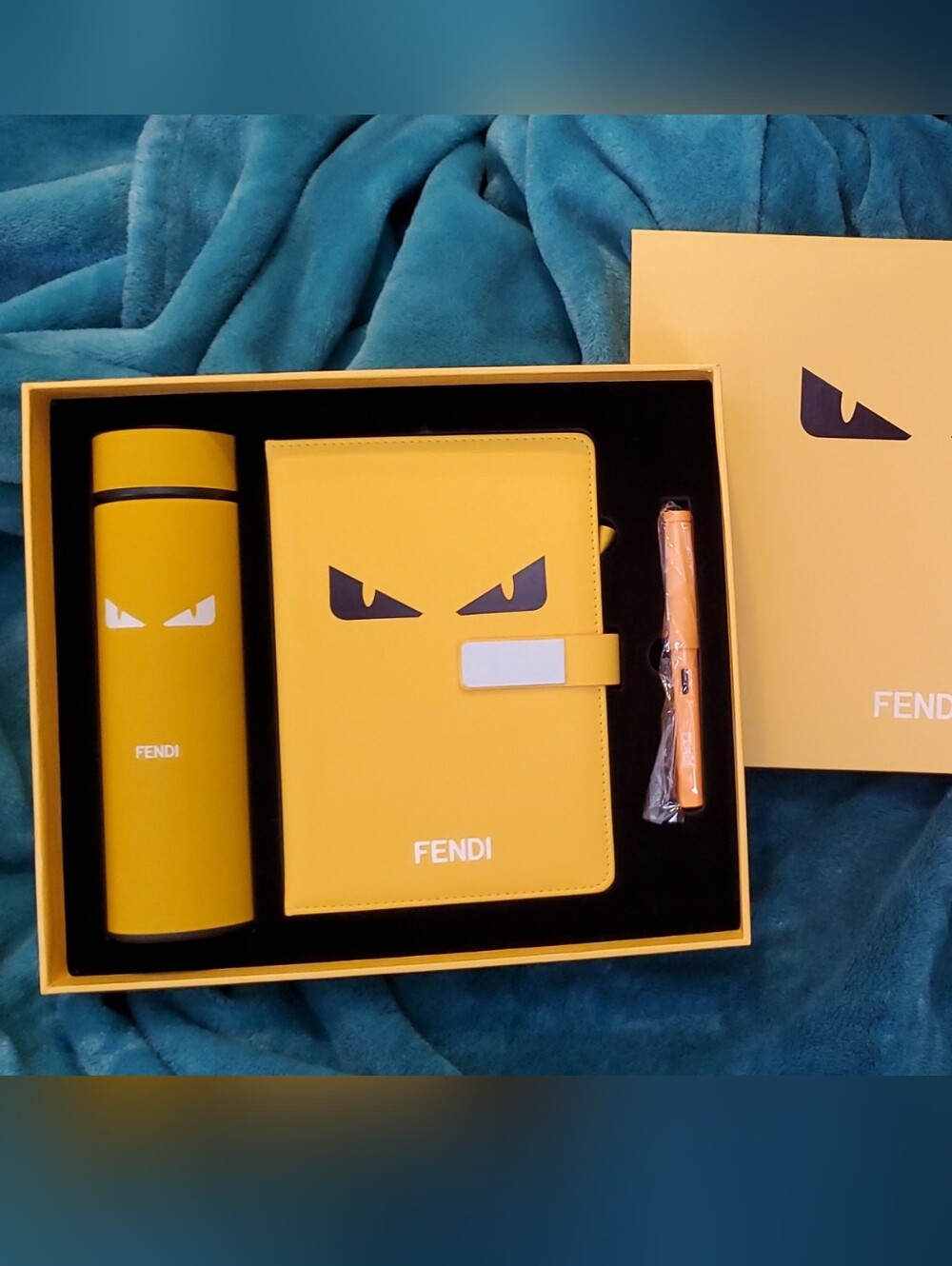 Fendi Yellow Logo Travel Set - Notebook, Tumbler & Pen